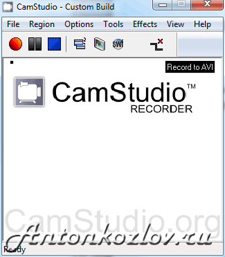 Начальное окно программы для захвата экрана CamStudio