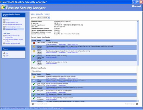 Анализатор безопасности от компании Microsoft - Baseline Security Analyzer имеется на английском, французском, немецком и японском языках