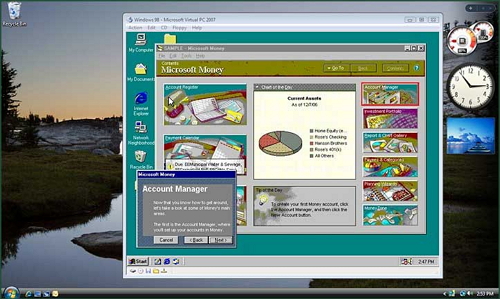 В Widows 7 при помощи Microsoft Virtual PC запущена Windows 98