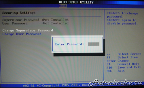 В разделе BIOS Security Setting можно задать пароль для доступа к BIOS и загрузке