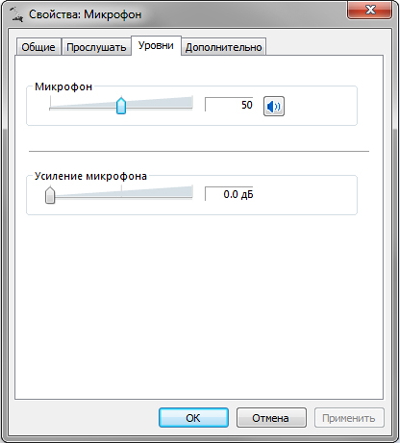Вкладка Уровни (Windows 7)