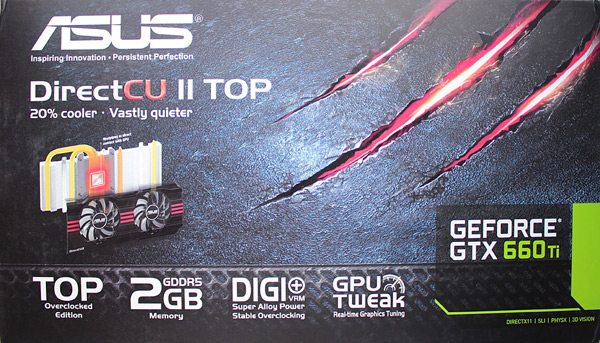 Лицевая часть коробки ASUS GeForce GTX 660 DirectCU II 2GB OC